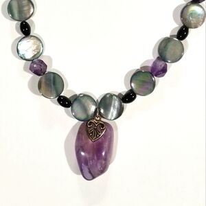 Amethyst, Onyx and Shell Necklace. Handmade